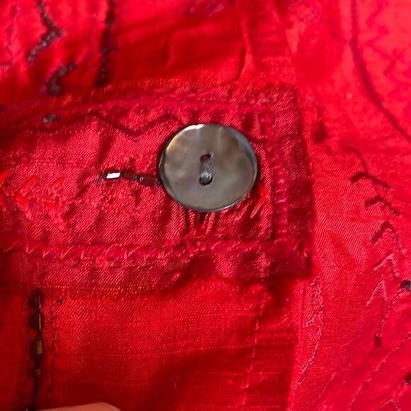 Vintage CHICO'S Women’s Patchwork Red & Black SILK Jacket size Small - Picture 4 of 9